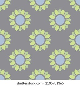 grey , blue and yellow pastel colored vector repeatable floral pattern in a simple style