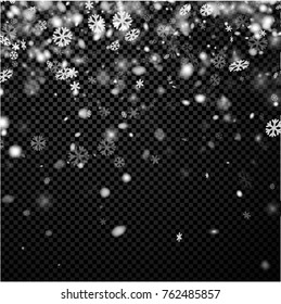 Grey blurred winter background with snowflakes. Vector illustration.