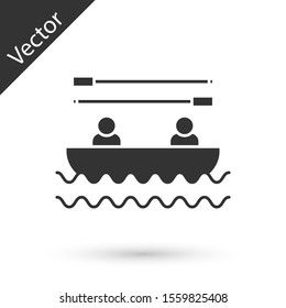 Grey Boat with oars and people icon isolated on white background. Water sports, extreme sports, holiday, vacation, team building.  Vector Illustration