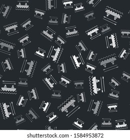Grey Boat with oars and people icon isolated seamless pattern on black background. Water sports, extreme sports, holiday, vacation, team building.  Vector Illustration