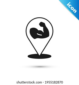 Grey Bodybuilder showing his muscles icon isolated on white background. Fit fitness strength health hobby concept.  Vector