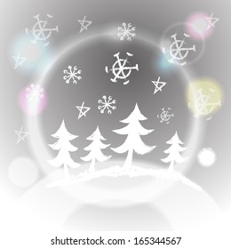 Grey bokeh background with  winter forest