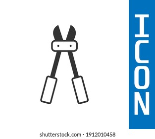 Grey Bolt cutter icon isolated on white background. Scissors for reinforcement bars tool.  Vector