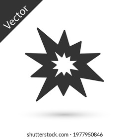 Grey Bomb explosion with shrapnel and fireball icon isolated on white background.  Vector