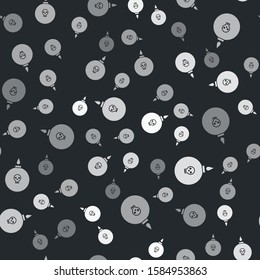 Grey Bomb ready to explode icon isolated seamless pattern on black background.  Vector Illustration
