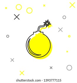 Grey Bomb ready to explode line icon isolated on white background. Vector Illustration