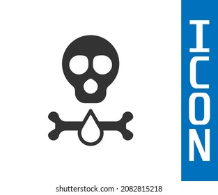 Grey Bones and skull as a sign of toxicity warning icon isolated on white background.  Vector