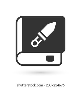 Grey Book about weapon icon isolated on white background. Small firearm. Weapon catalog.  Vector