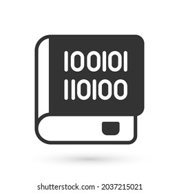 Libros grises sobre icono de programación aislado en fondo blanco. Concepto de lenguaje de programación. aprendizaje.  Vector