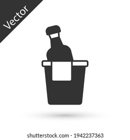 Grey Bottle of champagne in an ice bucket icon isolated on white background. Vector