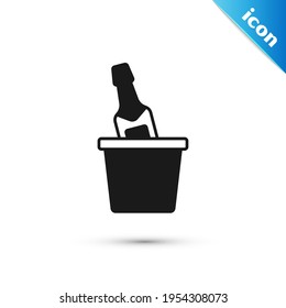 Grey Bottle of champagne in an ice bucket icon isolated on white background.  Vector