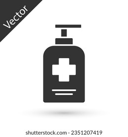 Grey Bottle of liquid antibacterial soap with dispenser icon isolated on white background. Antiseptic. Disinfection, hygiene, skin care.  Vector