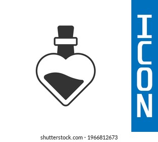 Grey Bottle with love potion icon isolated on white background. Valentines day symbol.  Vector