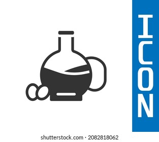 Grey Bottle of olive oil icon isolated on white background. Jug with olive oil icon.  Vector