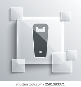 Grey Bottle opener icon isolated on grey background. Square glass panels. Vector