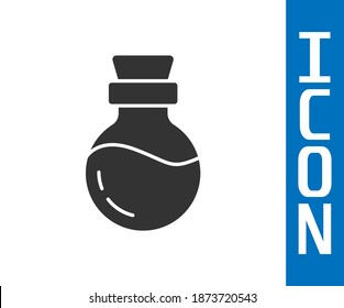 Grey Bottle with potion icon isolated on white background. Flask with magic potion. Happy Halloween party.  Vector