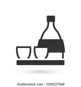 Grey Bottle of sake, small cup of sake icon isolated on white background.  Vector