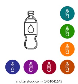Grey Bottle of water line icon isolated on white background. Soda aqua drink sign. Set icon in color circle buttons. Vector Illustration