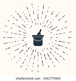 Grey Bottle of wine in an ice bucket icon isolated on beige background. Abstract circle random dots. Vector Illustration