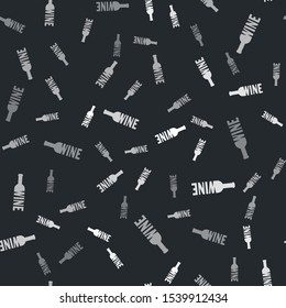 Grey Bottle of wine icon isolated seamless pattern on black background. Lettering bottle of wine.  Vector Illustration