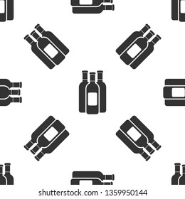Grey Bottles of wine icon isolated seamless pattern on white background. Vector Illustration