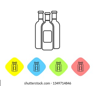Grey Bottles of wine line icon isolated on white background. Set icon in color rhombus buttons. Vector Illustration