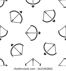 Grey Bow and arrow icon isolated seamless pattern on white background. Cupid symbol. Love sign. Valentines day concept.  Vector Illustration