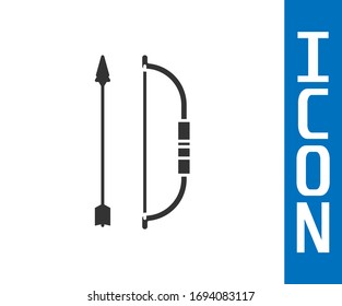 Grey Bow and arrow in quiver icon isolated on white background.  Vector Illustration