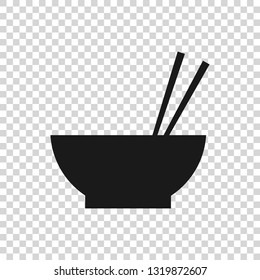 Grey Bowl with asian food and pair of chopsticks silhouette icon isolated on transparent background. Concept of prepare, eastern diet. Vector Illustration