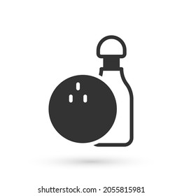 Grey Bowling pin and ball icon isolated on white background. Sport equipment.  Vector