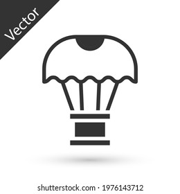 Grey Box flying on parachute icon isolated on white background. Parcel with parachute for shipping. Delivery service, air shipping.  Vector