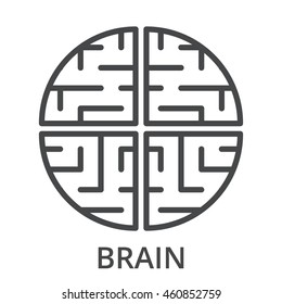 Grey brain with four share on white background