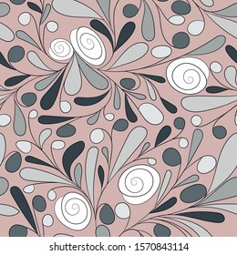 Grey branches and white blossoms on the pink background. Vector seamless pattern.