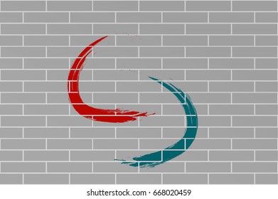 Grey brick wall with color brush strokes paint. Template vector illustration modern design textured wallpaper pattern old stone wall abstract high quality artwork three painter web mobile app print 