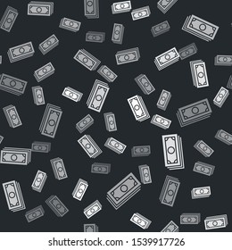 Grey Briefcase icon isolated seamless pattern on black background. Business case sign. Business portfolio.  Vector Illustration