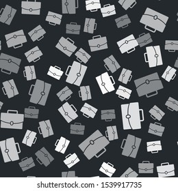 Grey Briefcase icon isolated seamless pattern on black background. Business case sign. Business portfolio.  Vector Illustration