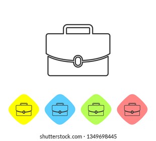 Grey Briefcase line icon isolated on white background. Business case sign. Business portfolio. Set icon in color rhombus buttons. Vector Illustration