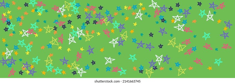 Grey Bright Purple Black Blue Kids Chaotic Picture. Chaotic Stars Violet Vivid Naive Orange Acid Pastel Background. Vibrant Turquoise Mint Yellow Green Neon Childish Handdrawn Stars.
