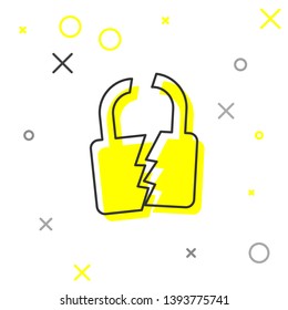Grey Broken or cracked lock line icon isolated on white background. Unlock sign. Vector Illustration