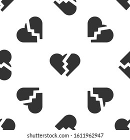 Grey Broken heart or divorce icon isolated seamless pattern on white background. Love symbol. Valentines day.  Vector Illustration
