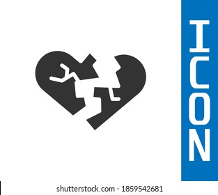 Grey Broken heart or divorce icon isolated on white background. Love symbol. Valentines day.  Vector