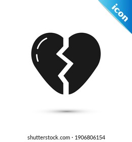 Grey Broken heart or divorce icon isolated on white background. Love symbol. Valentines day.  Vector
