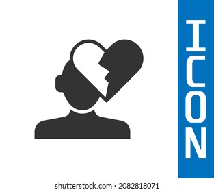 Grey Broken heart or divorce icon isolated on white background. Love symbol. Valentines day.  Vector