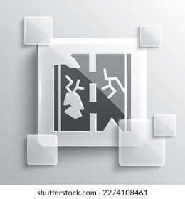 Grey Broken road icon isolated on grey background. Square glass panels. Vector
