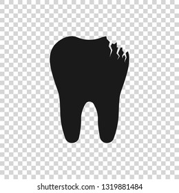 Grey Broken tooth icon isolated on transparent background. Dental problem icon. Dental care symbol. Vector Illustration