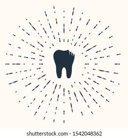 Grey Broken tooth icon isolated on beige background. Dental problem icon. Dental care symbol. Abstract circle random dots. Vector Illustration