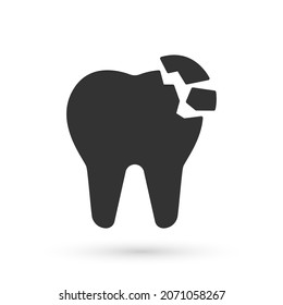 Icono de diente roto gris aislado en fondo blanco. Icono de problema dental. Símbolo de cuidado dental.  Vector