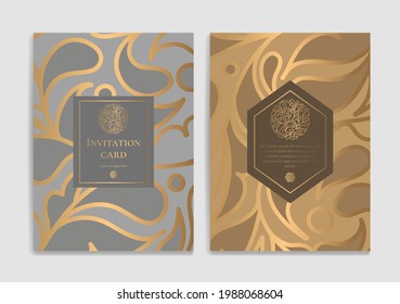 Grey, brown and gold luxury invitation card design. Vintage ornament template. Can be used for background and wallpaper. Elegant and classic vector elements great for decoration.