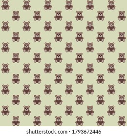 Grey brown teddy bear with dull colour background repeat pattern