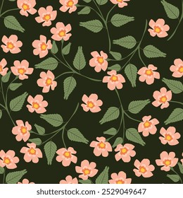 Flores Pequeñas del Vector gris y marrón con el modelo verde de las hojas en fondo verde